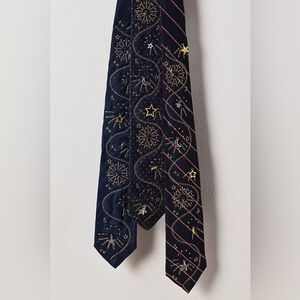 New Free People X Tricia Fix Blue Striped Embellished Celestial Neck Tie